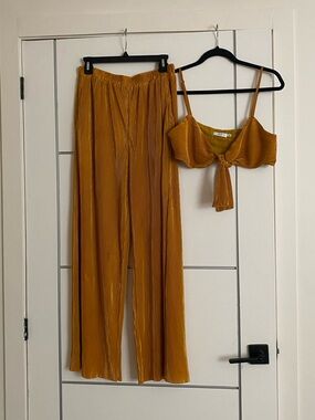 Two-Piece Pleated Set in Mustard Yellow